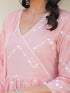 Janasya Women's Peach Pure Cotton Embroidered A-line Kurta Set